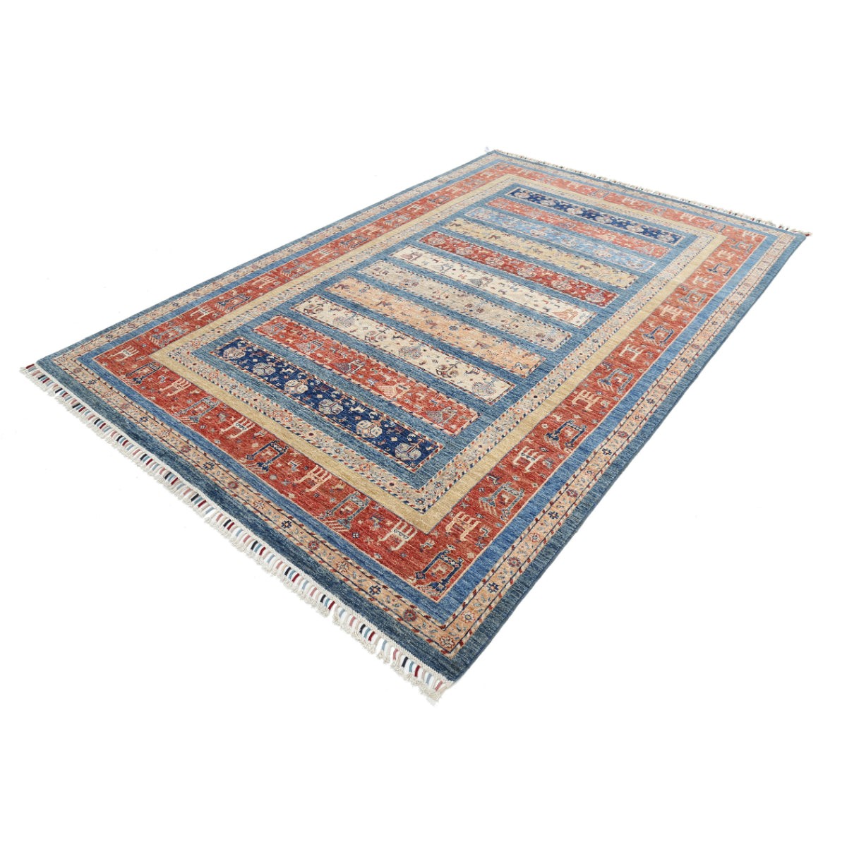 Khurjeen 7x10 Handmade Double Knotted Washable Wool Rug - Colorful