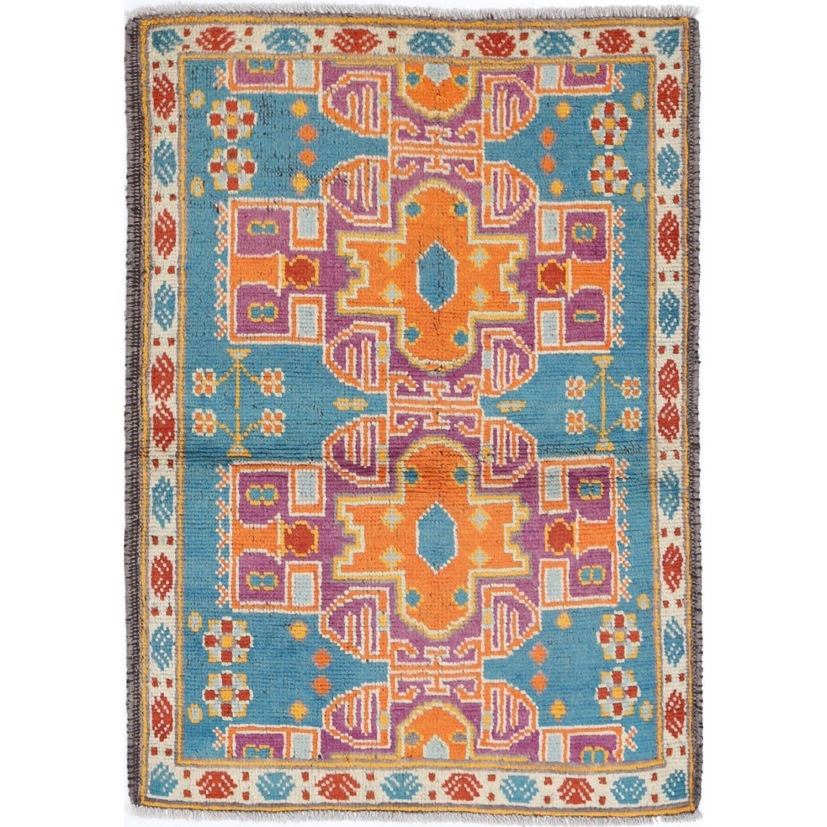 Revival 3x4 Handmade Double Knotted Washable Wool Rug - Colorful