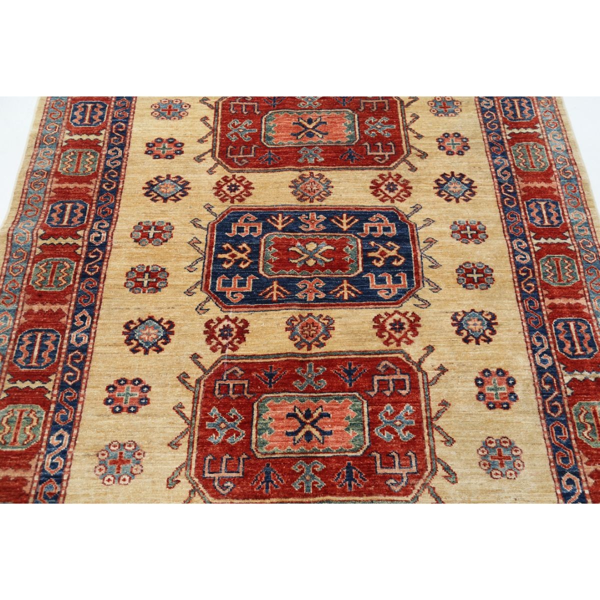 Kazak 5x6 Handmade Double Knotted Washable Wool Rug - Colorful
