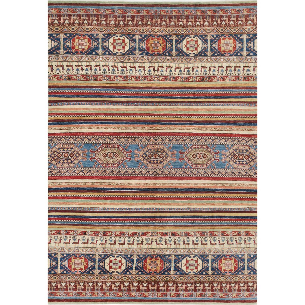 Khurjeen 7x10 Handmade Double Knotted Washable Wool Rug - Colorful