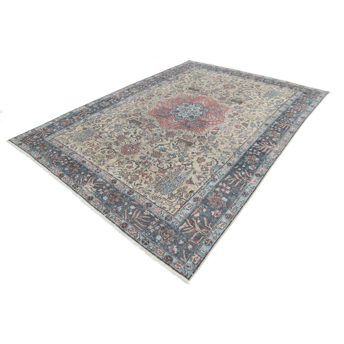 Vintage 8x11 Handmade Double Knotted Washable Wool Rug - Soft Hues
