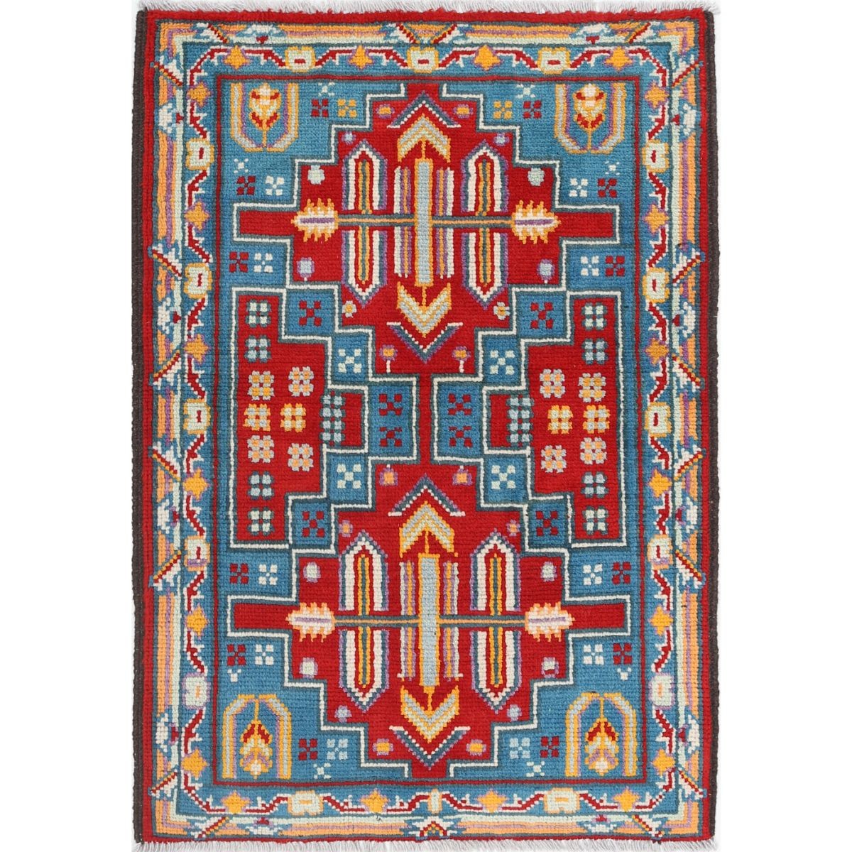 Revival 3x4 Handmade Double Knotted Washable Wool Rug - Colorful
