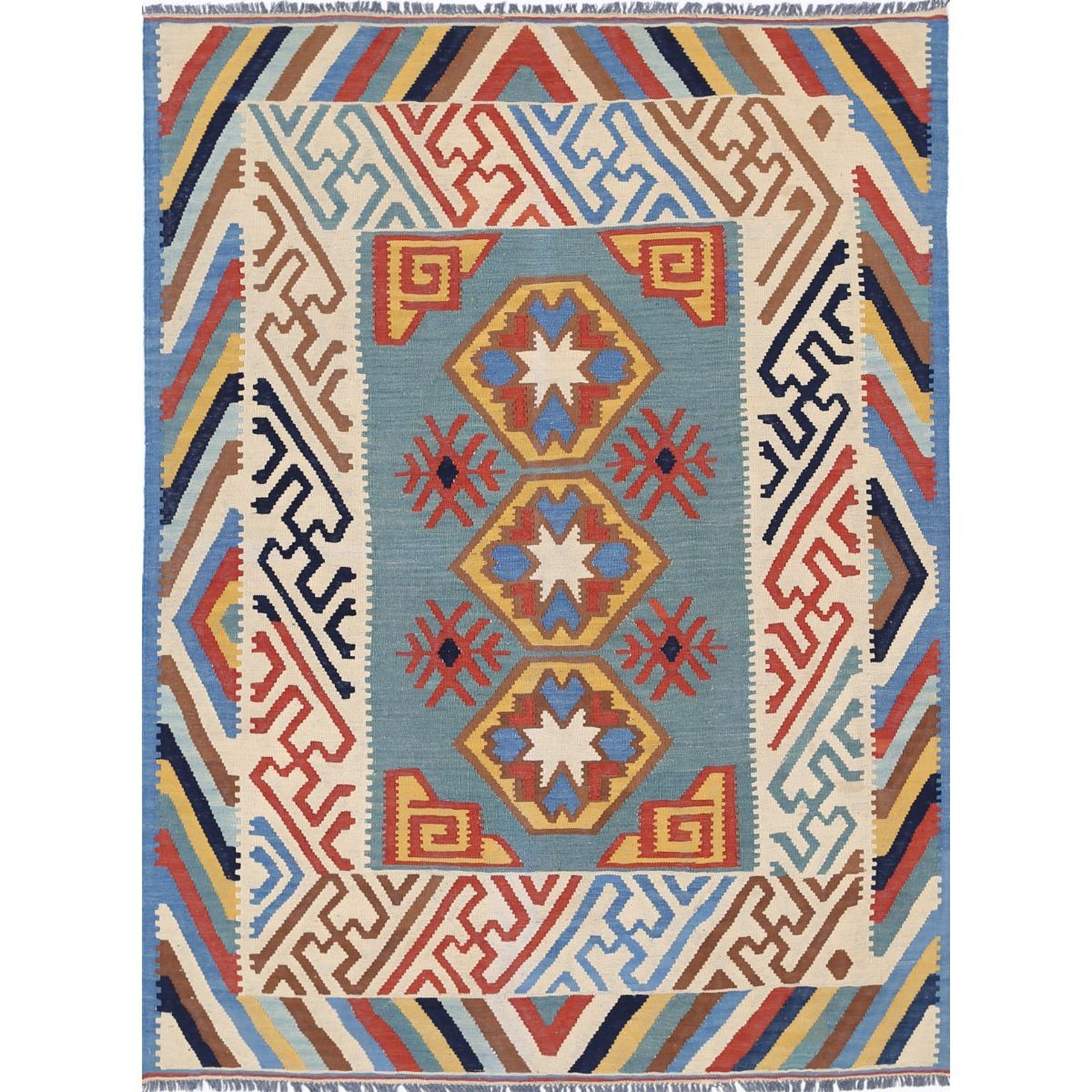Kafkaas 5x7 Hand Woven Washable Wool Rug - Colorful