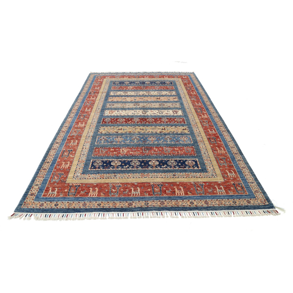 Khurjeen 7x10 Handmade Double Knotted Washable Wool Rug - Colorful