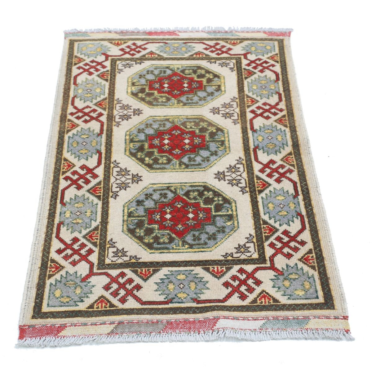Revival 2x4 Handmade Double Knotted Washable Wool Rug - Colorful