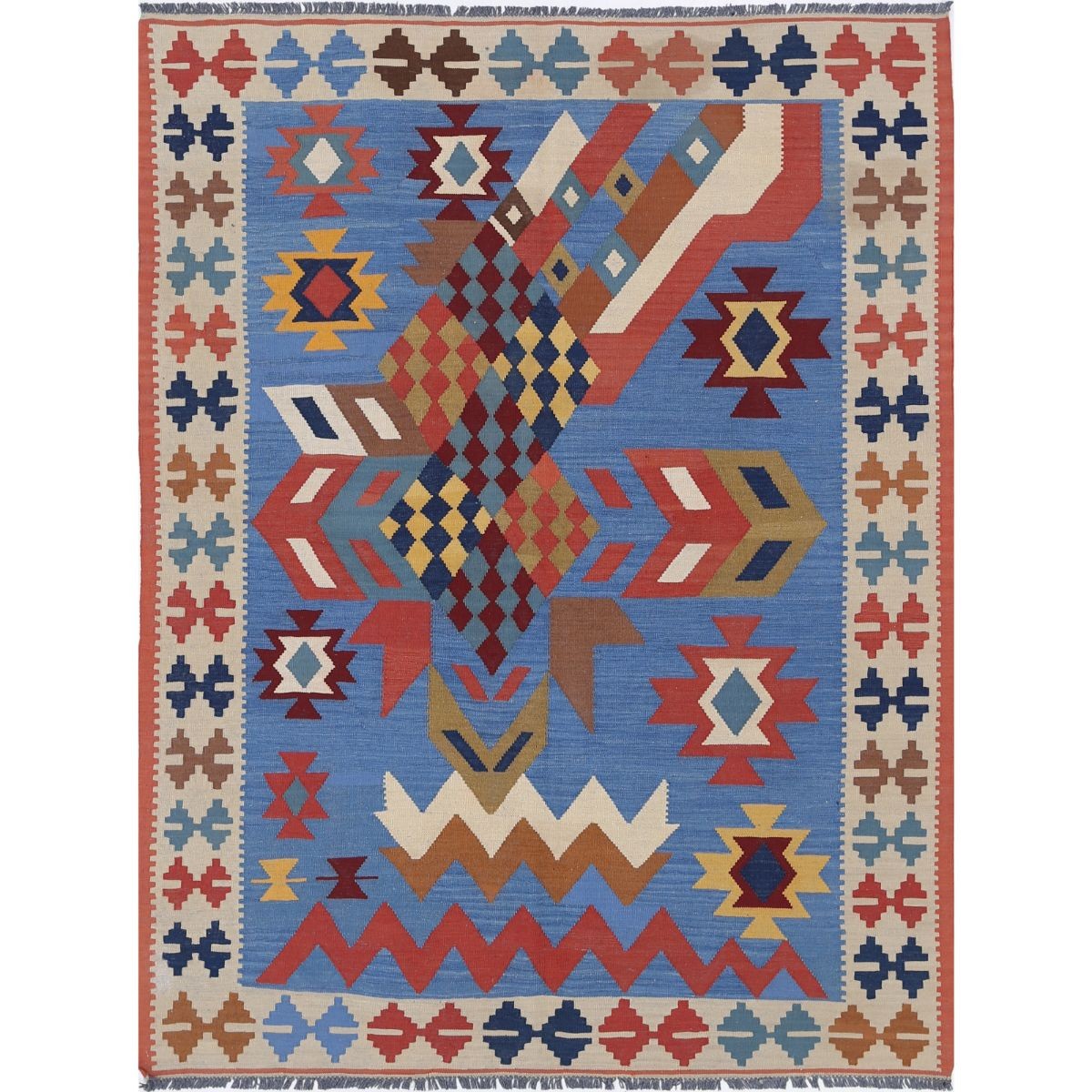 Kafkaas 5x6 Hand Woven Washable Wool Rug - Colorful