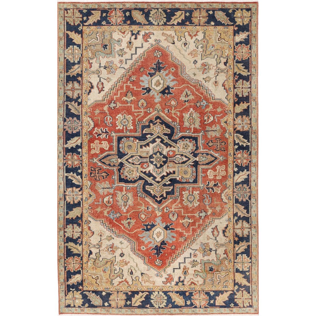 Heriz 5x8 Handmade Double Knotted Washable Wool Rug - Colorful