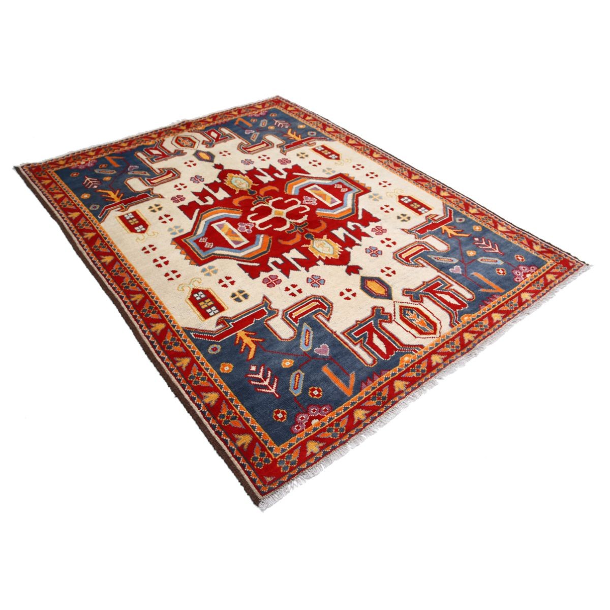 Revival 6x7 Handmade Double Knotted Washable Wool Rug - Colorful