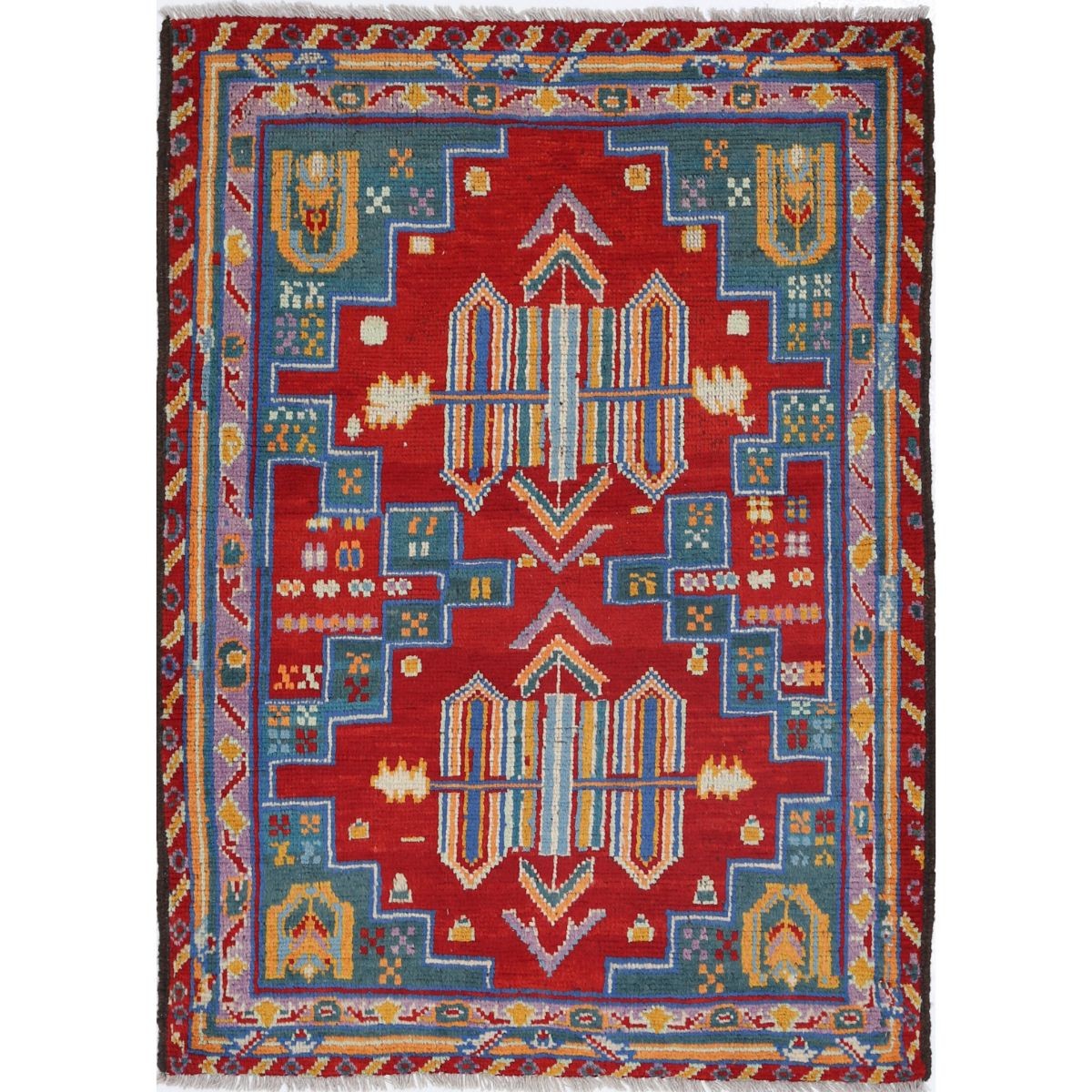 Revival 4x5 Handmade Double Knotted Washable Wool Rug - Colorful