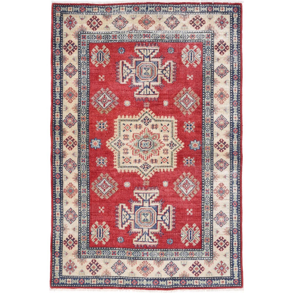 Kazak 4x6 Handmade Double Knotted Washable Wool Rug - Colorful