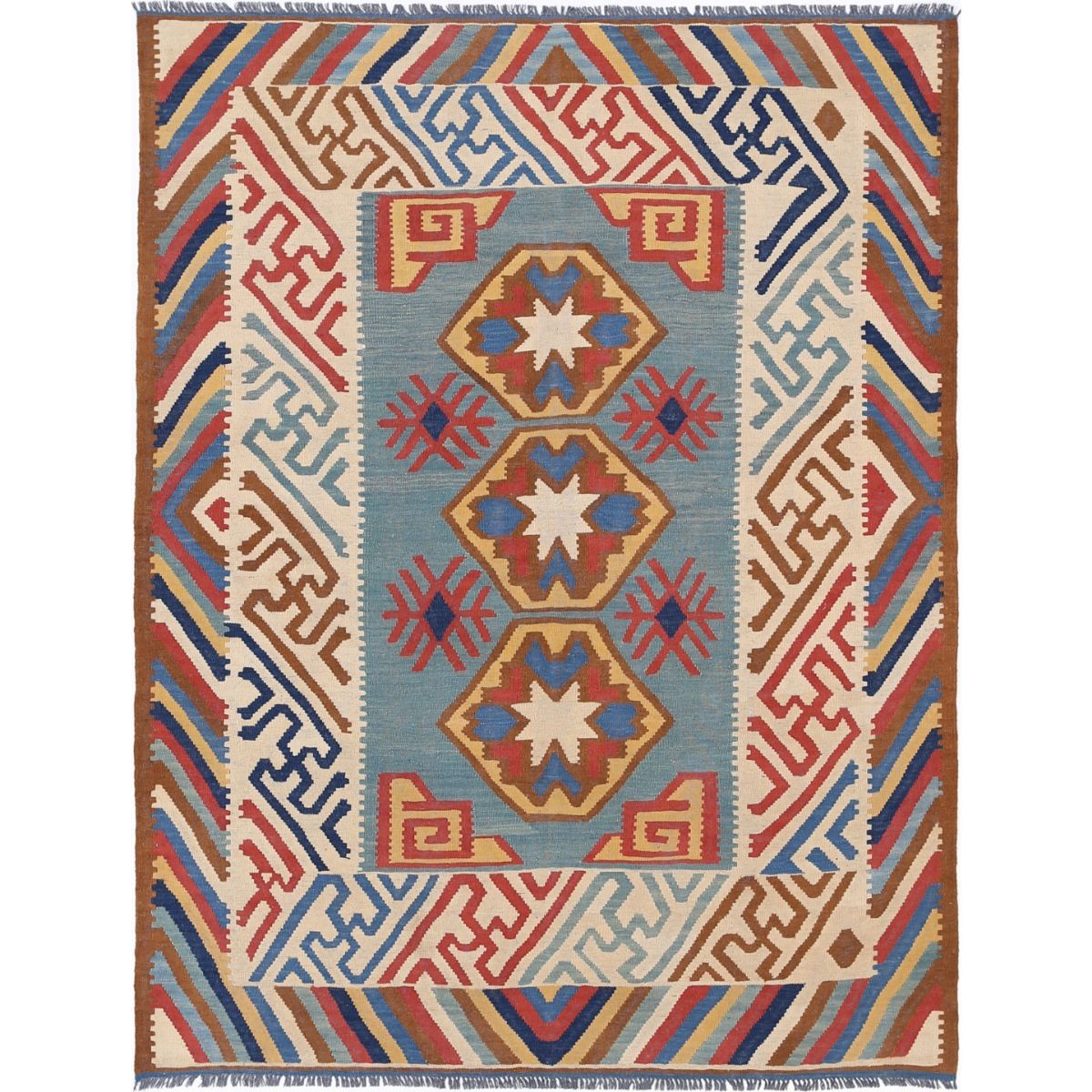 Kafkaas Kilim 5' 2" X 6' 9" Wool Hand-Woven Kilim