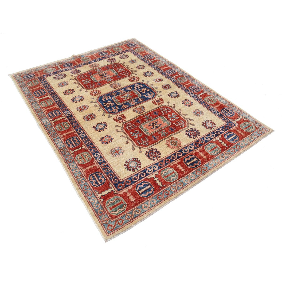 Kazak 5x6 Handmade Double Knotted Washable Wool Rug - Colorful