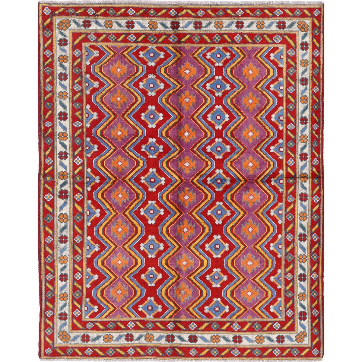 Revival 5x6 Handmade Double Knotted Washable Wool Rug - Colorful