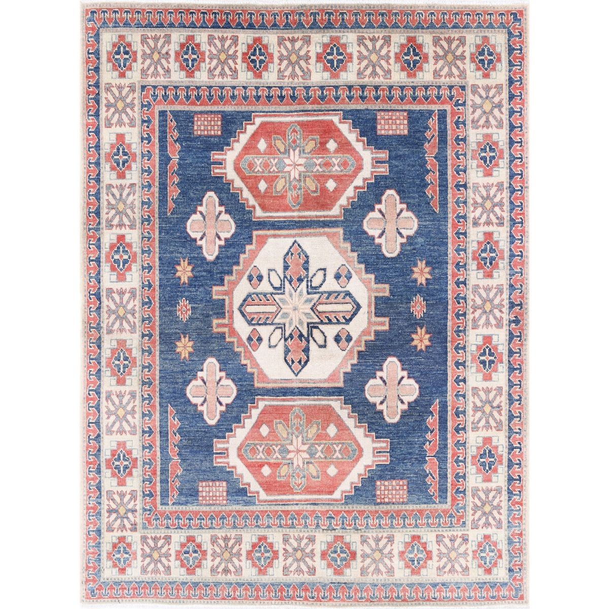 Kazak 5x7 Handmade Double Knotted Washable Wool Rug - Colorful