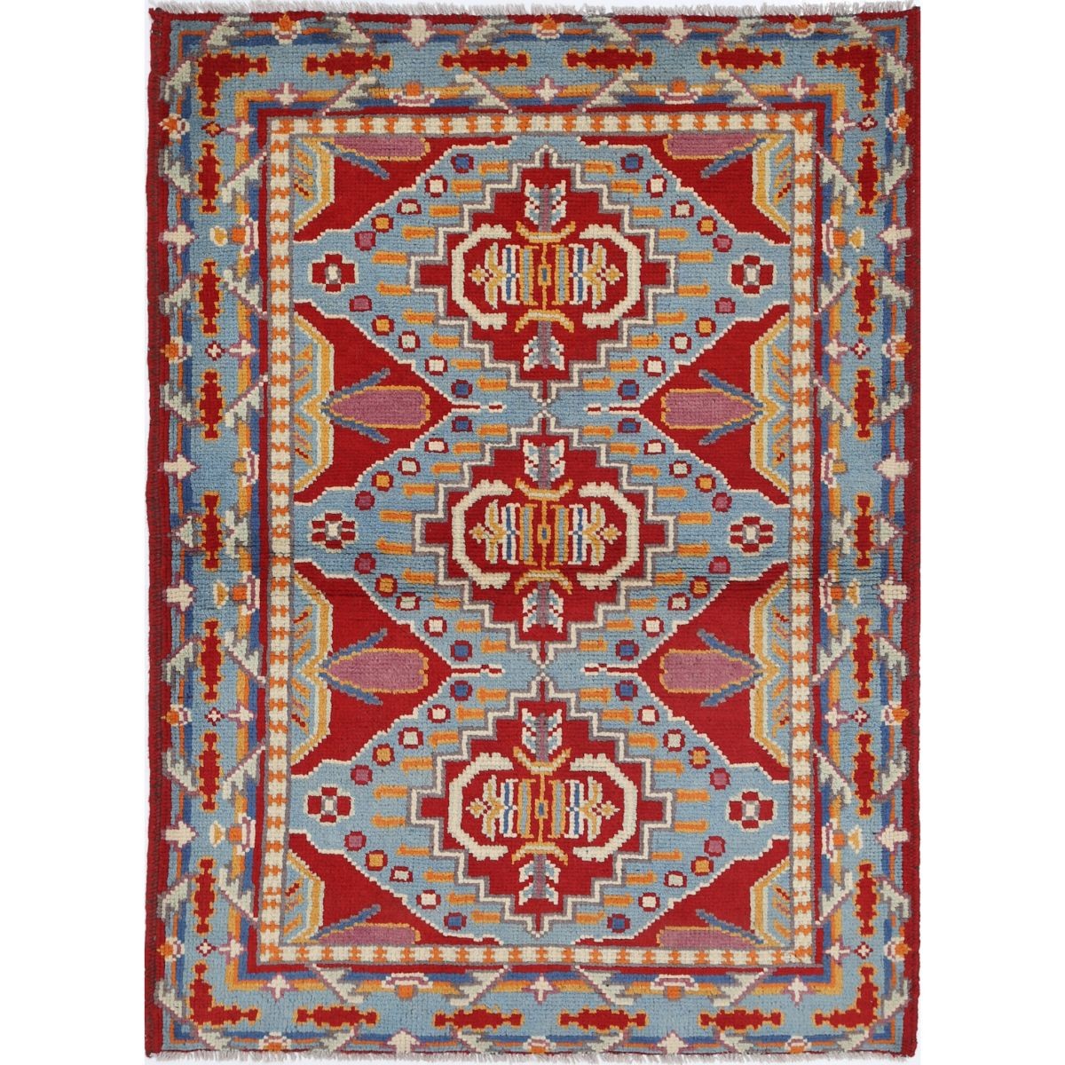 Revival 4x5 Handmade Double Knotted Washable Wool Rug - Colorful