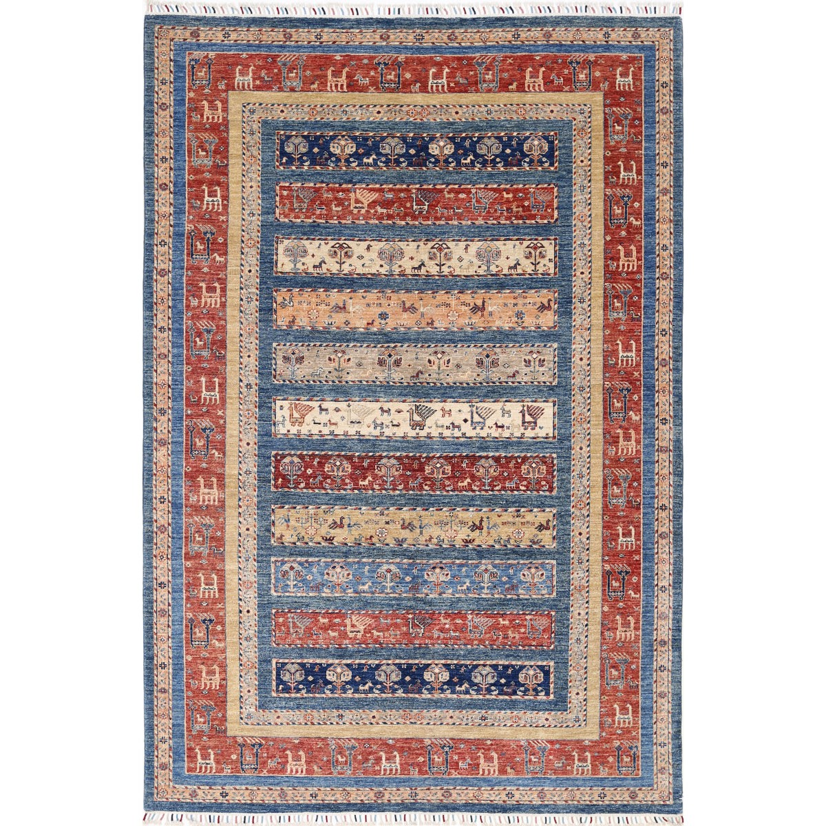 Khurjeen 7x10 Handmade Double Knotted Washable Wool Rug - Colorful