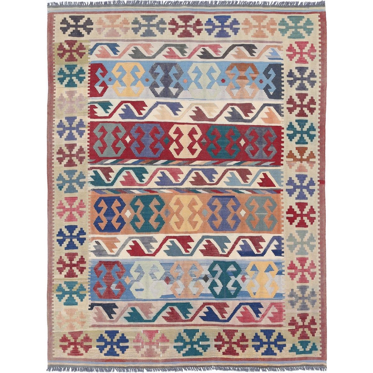 Kafkaas 5x6 Hand Woven Washable Wool Rug - Colorful