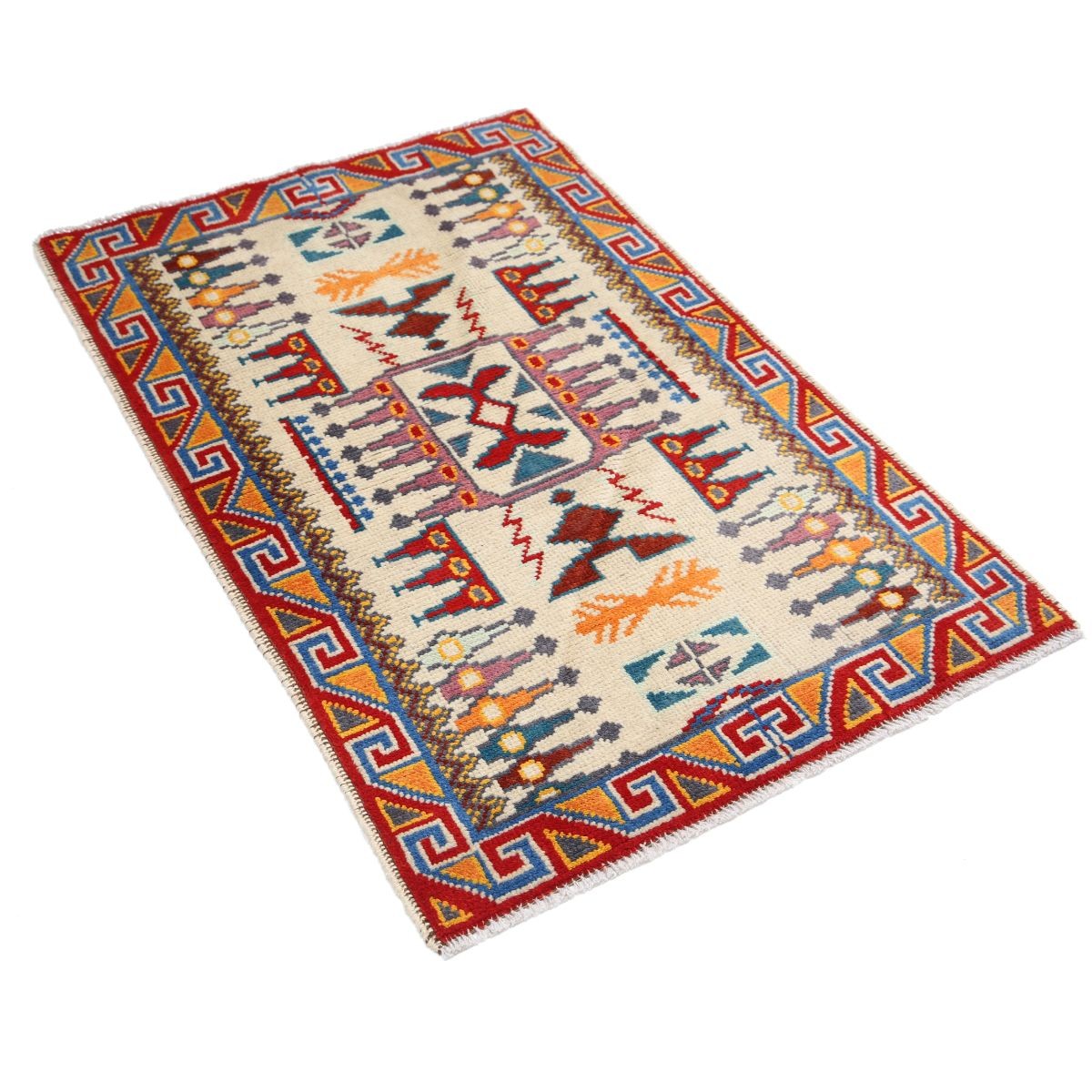 Revival 3x4 Handmade Double Knotted Washable Wool Rug - Colorful