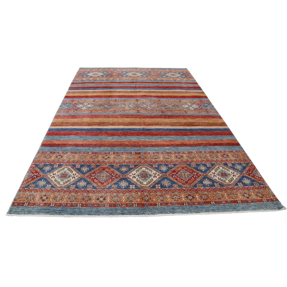 Khurjeen 7x10 Handmade Double Knotted Washable Wool Rug - Colorful