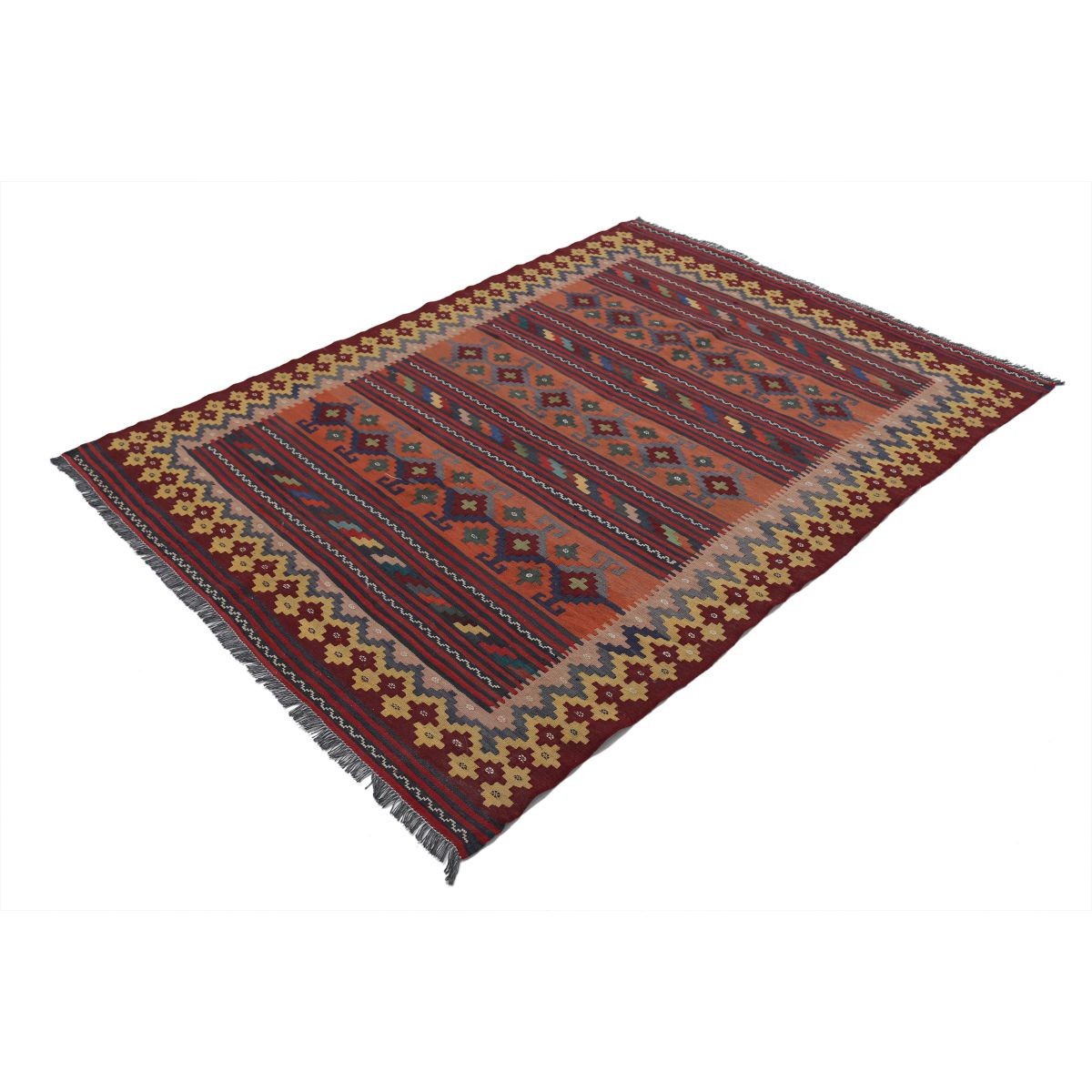 Sumak 5x6 Hand Woven Washable Wool Rug - Colorful