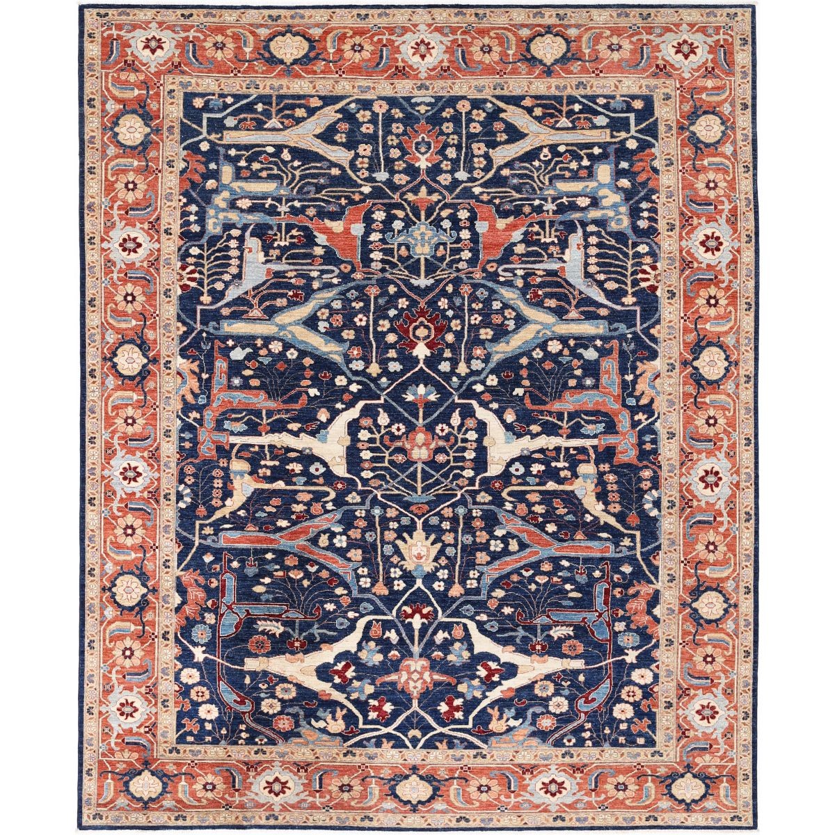 Heriz 9x12 Handmade Double Knotted Washable Wool Rug - Colorful