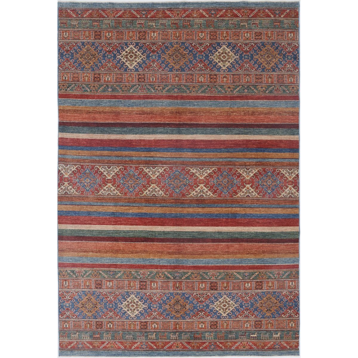 Khurjeen 7x10 Handmade Double Knotted Washable Wool Rug - Colorful