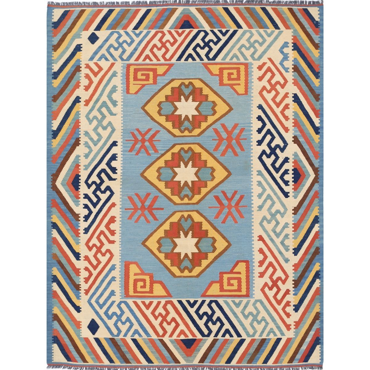 Kafkaas 5x7 Hand Woven Washable Wool Rug - Colorful
