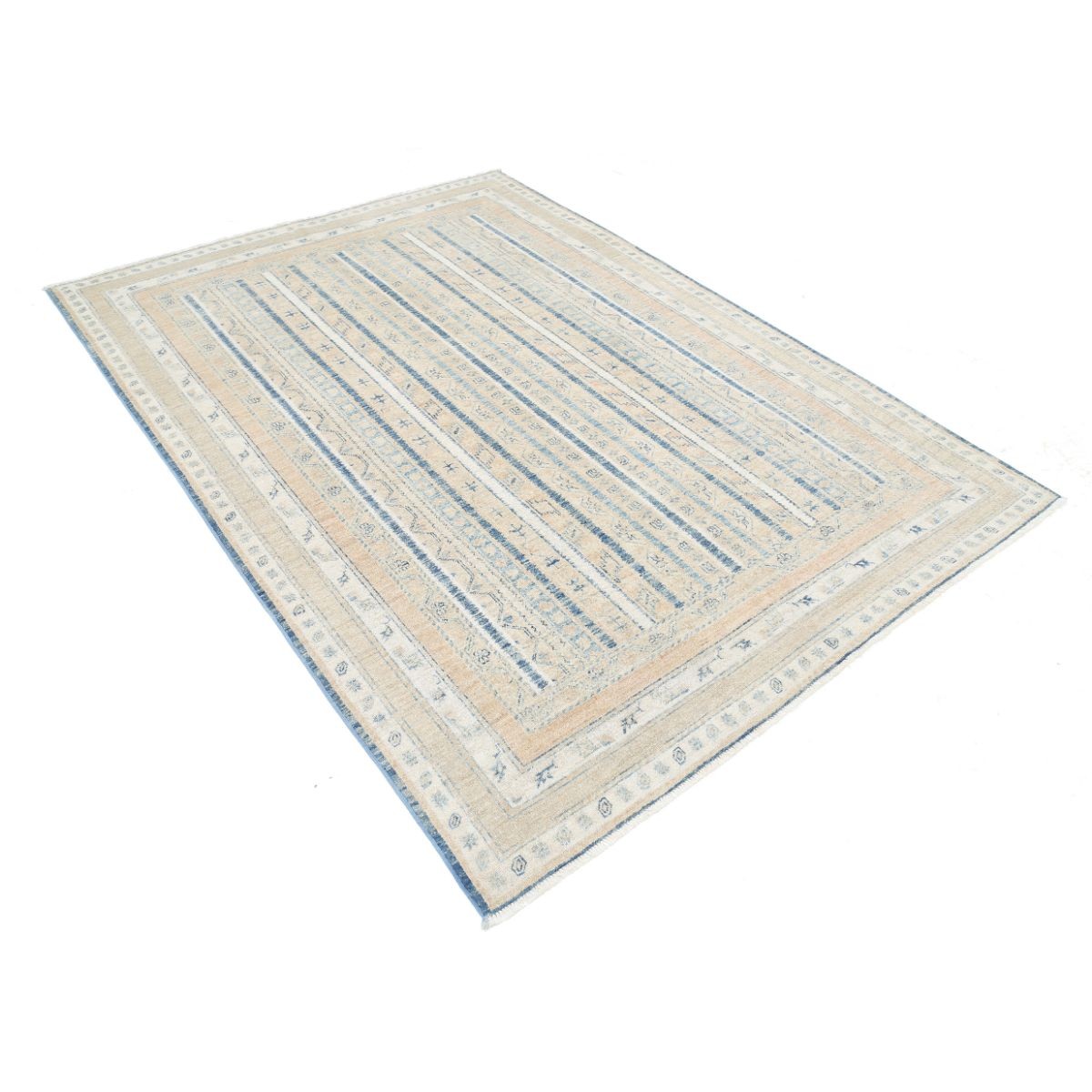 Shaal 6x8 Handmade Double Knotted Washable Wool Rug - Soft Hues