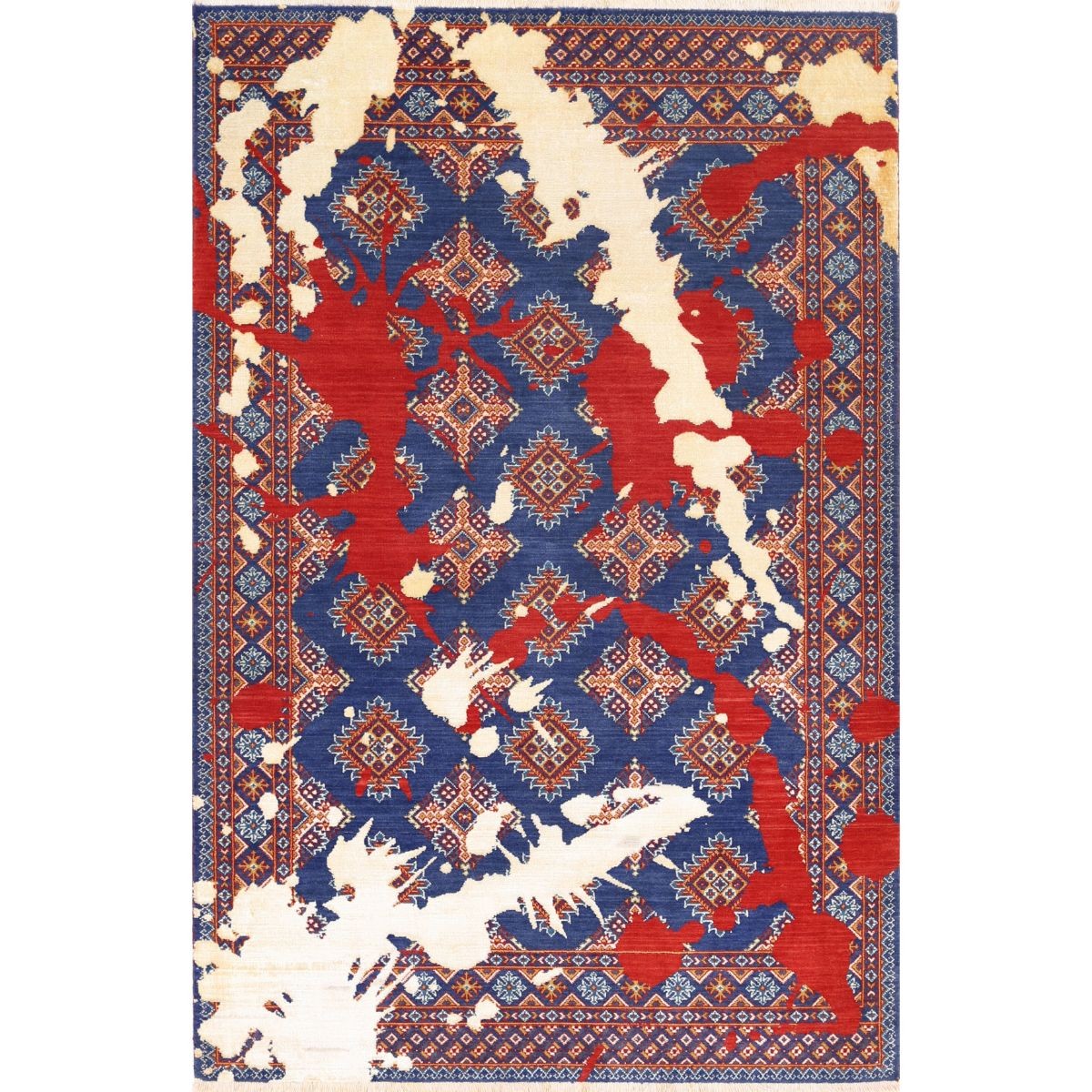 Ajrak 4'0" X 6'0" Wool Powered-Loomed Rug