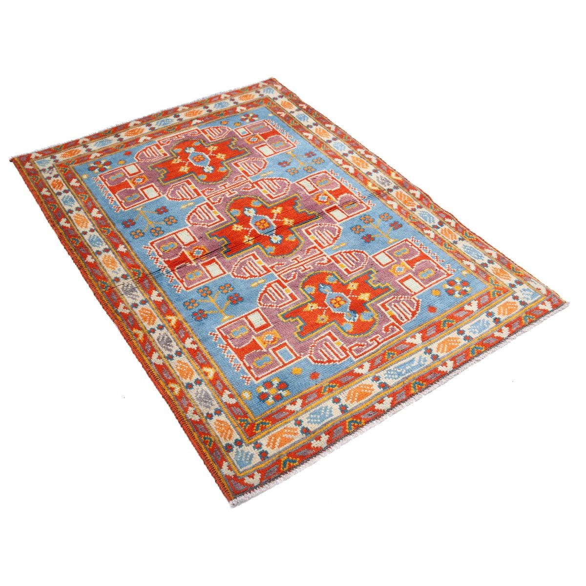Revival 4x5 Handmade Double Knotted Washable Wool Rug - Colorful