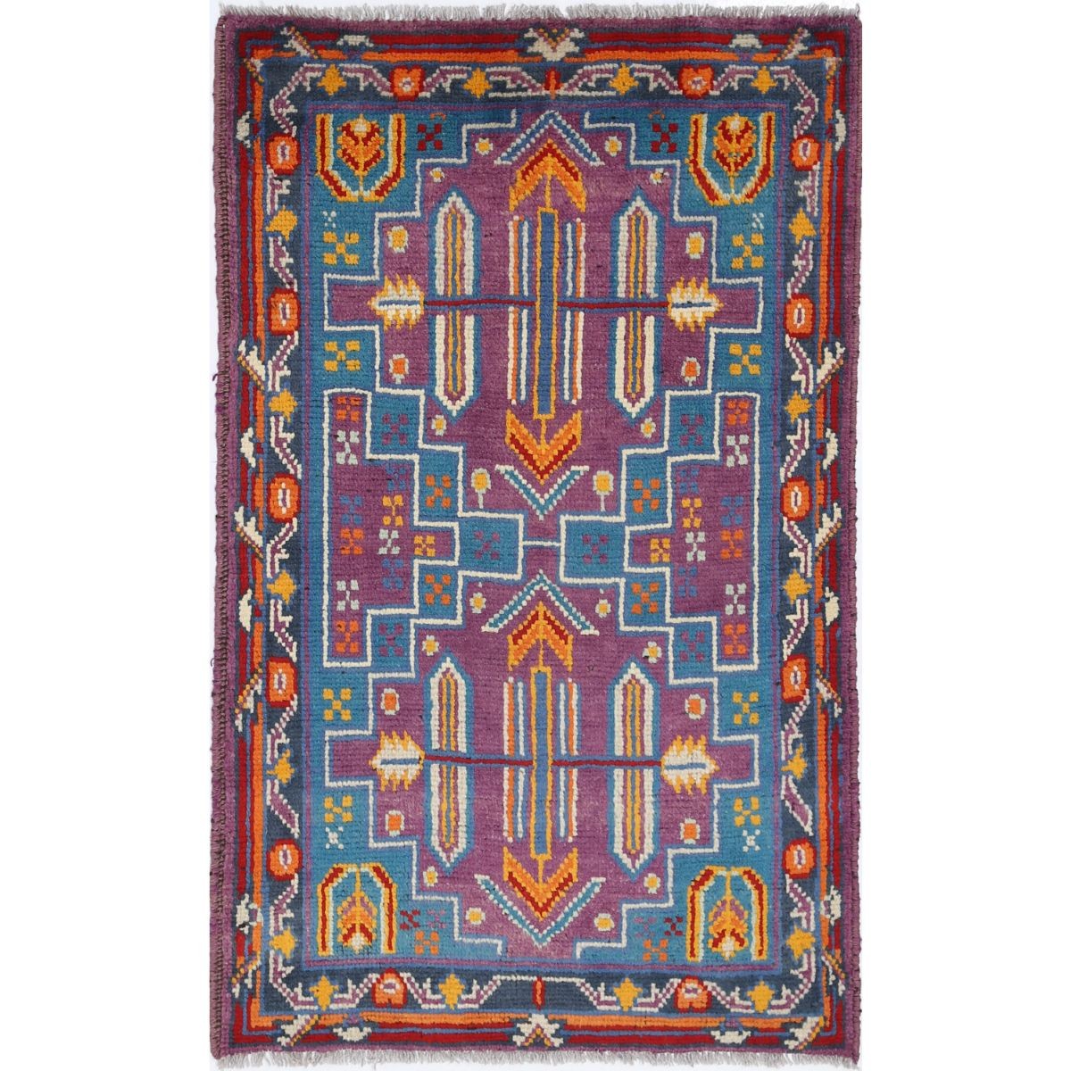 Revival 3x4 Handmade Double Knotted Washable Wool Rug - Colorful