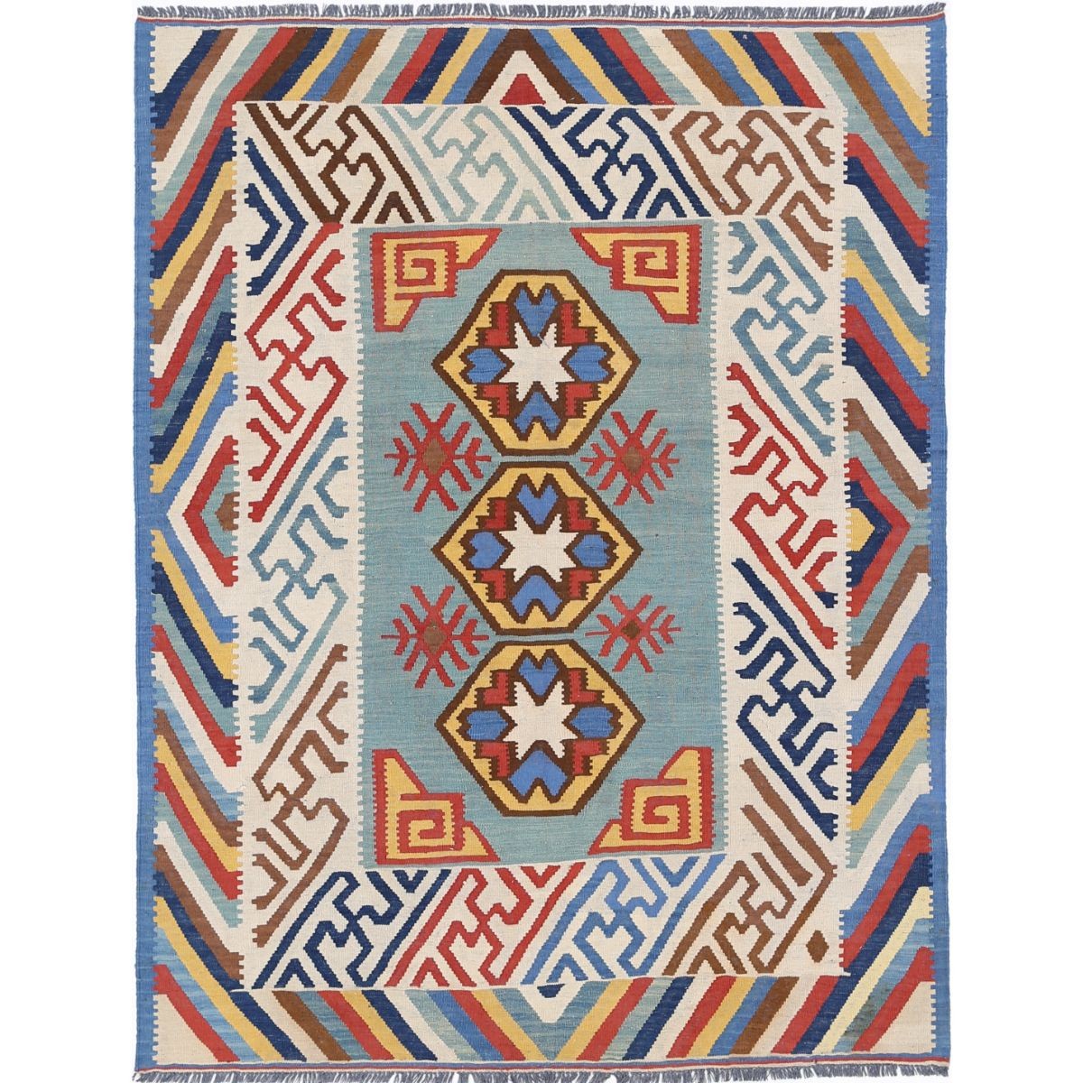Kafkaas Kilim 5' 1" X 6' 10" Wool Hand-Woven Kilim