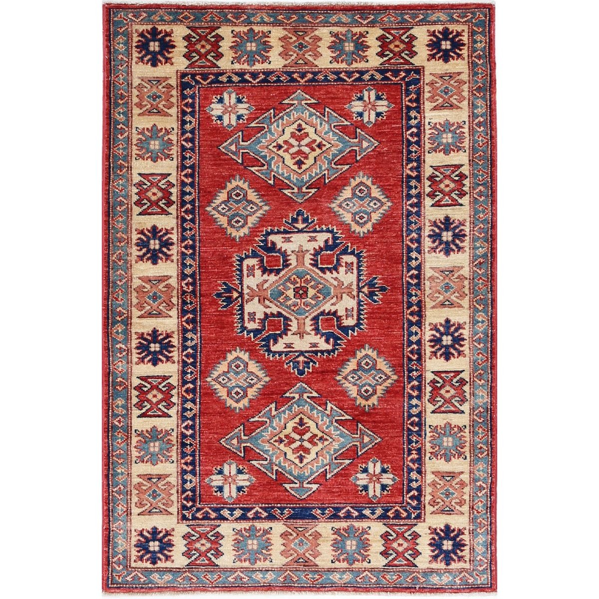 Kazak 3x4 Handmade Double Knotted Washable Wool Rug - Colorful