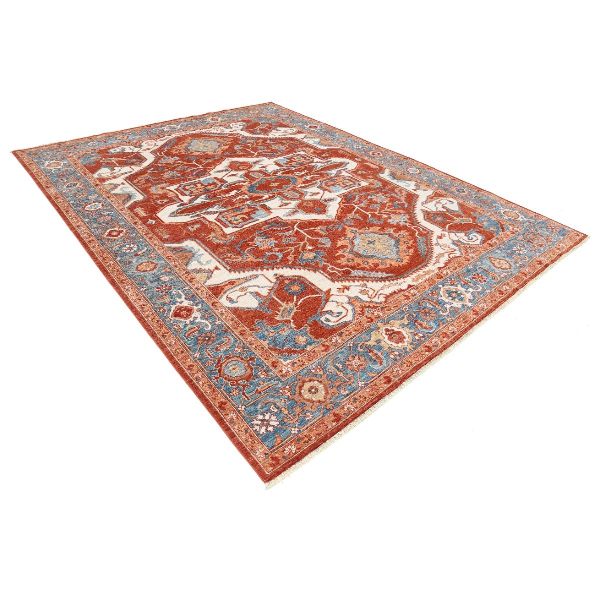Heriz 9x11 Handmade Double Knotted Washable Wool Rug - Colorful