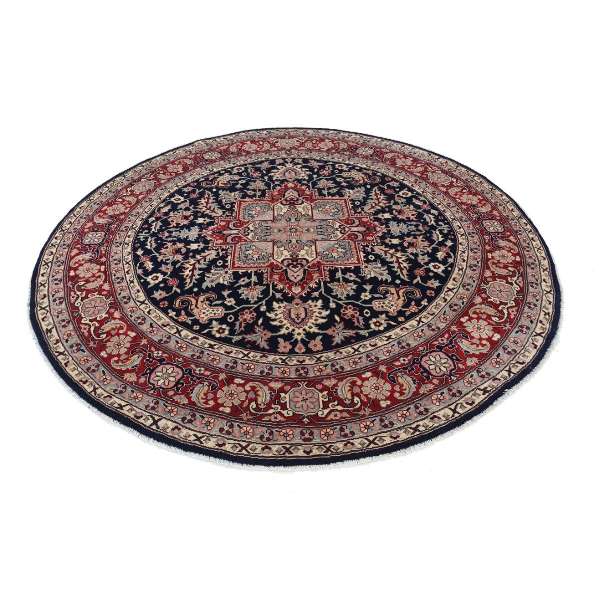 Agra 8x8 Handmade Double Knotted Washable Wool Round Rug - Colorful