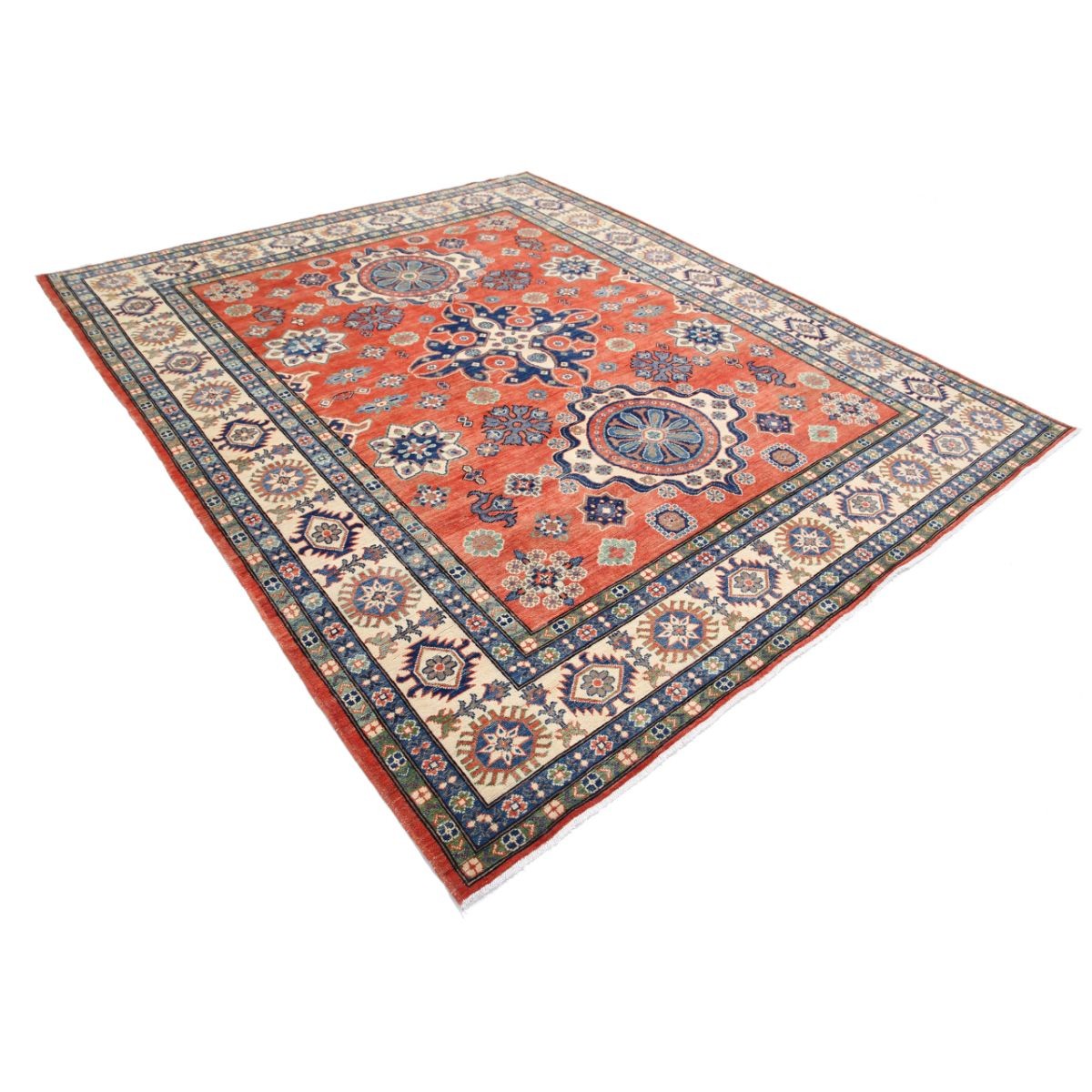 Kazak 8x10 Handmade Double Knotted Washable Wool Rug - Colorful