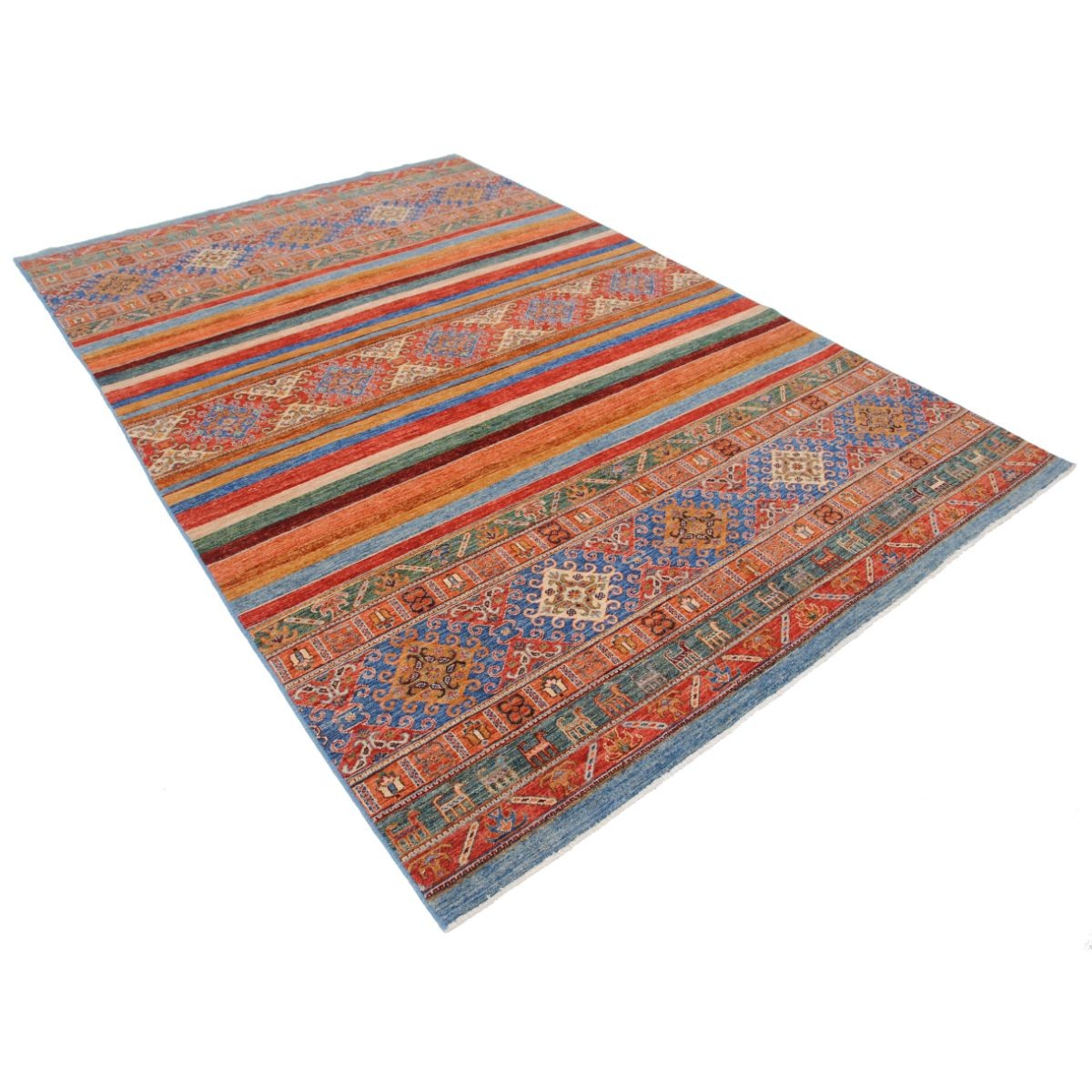 Khurjeen 7x10 Handmade Double Knotted Washable Wool Rug - Colorful