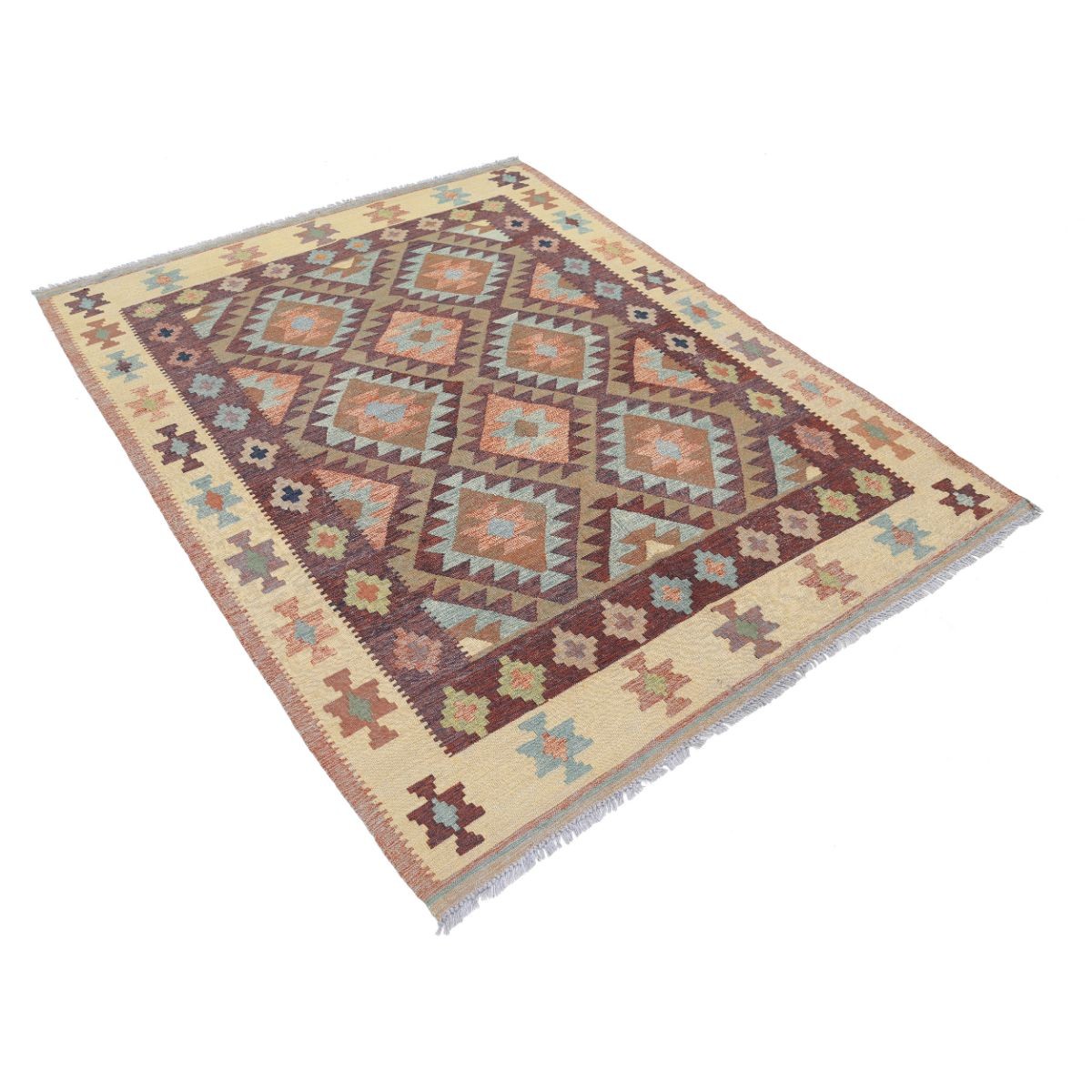 Kafkaas 5x6 Hand Woven Washable Wool Rug - Colorful