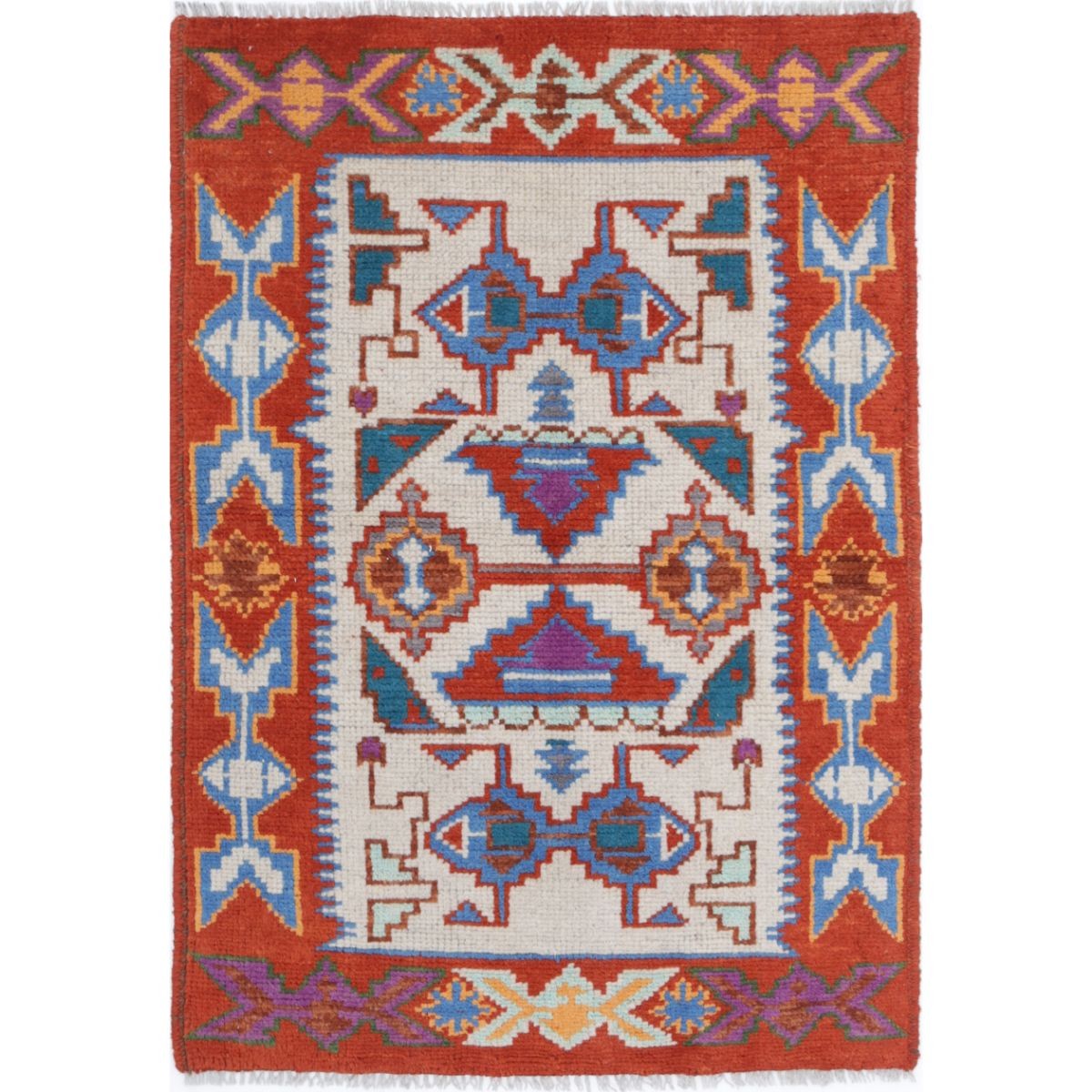 Revival 3x4 Handmade Double Knotted Washable Wool Rug - Colorful