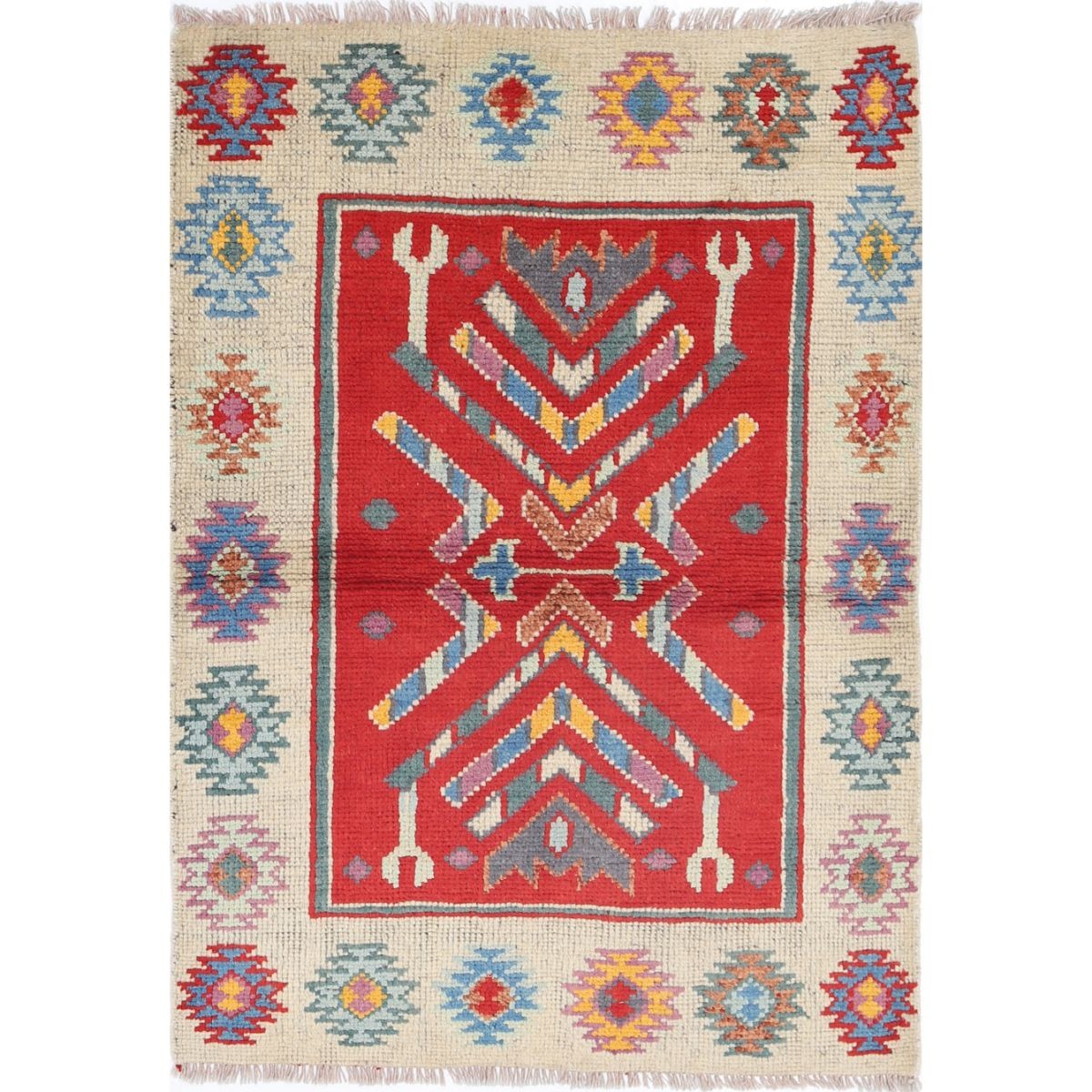 Revival 3x4 Handmade Double Knotted Washable Wool Rug - Colorful