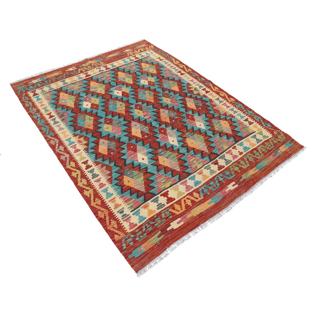 Maimana 5x6 Hand Woven Washable Wool Rug - Colorful