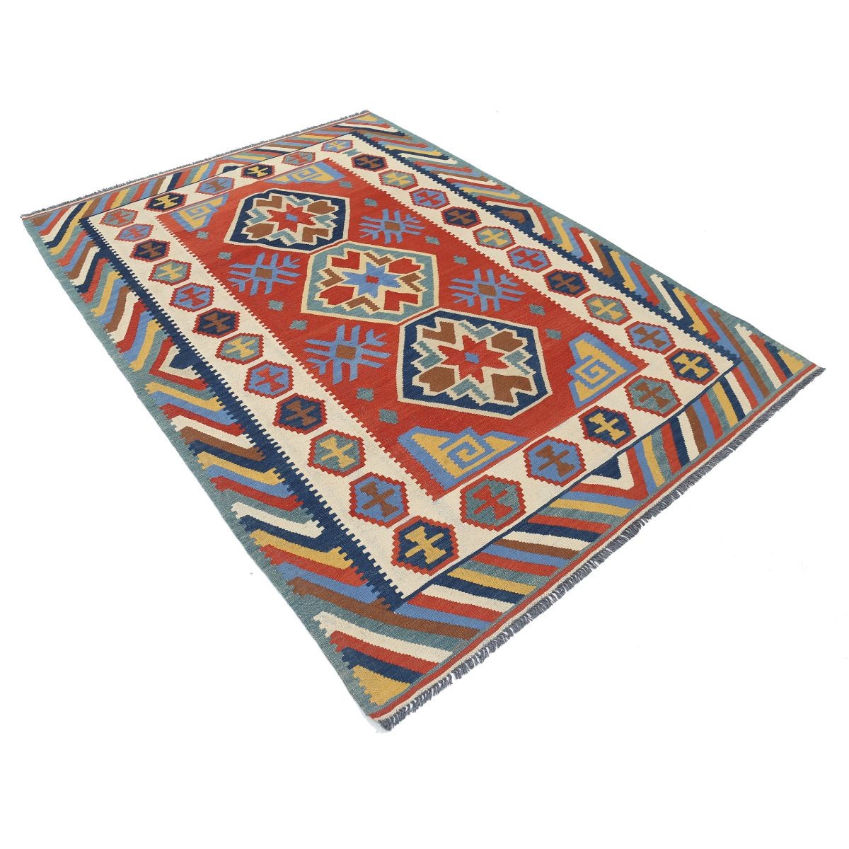 Kafkaas 6x8 Hand Woven Washable Wool Rug - Colorful