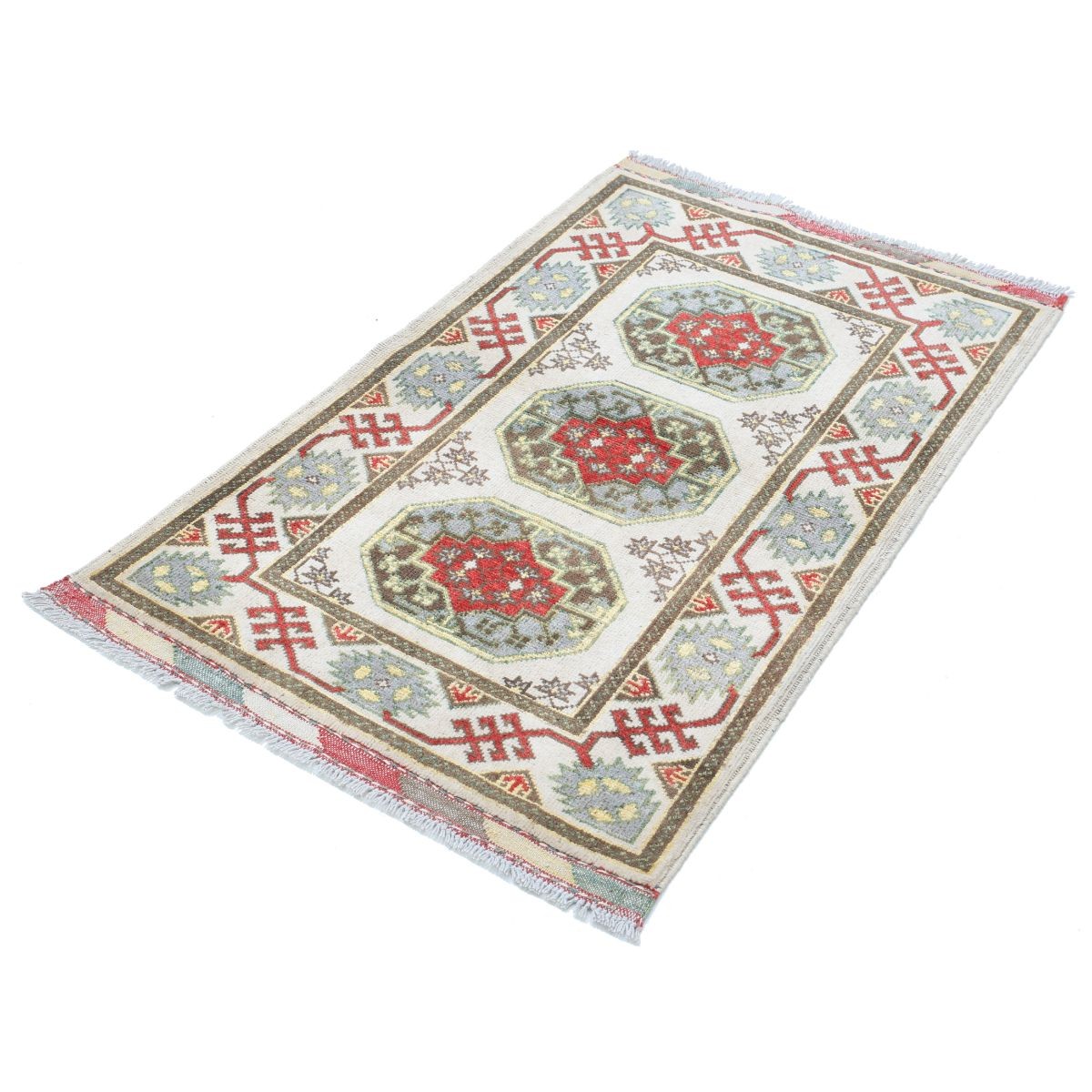 Revival 2x4 Handmade Double Knotted Washable Wool Rug - Colorful