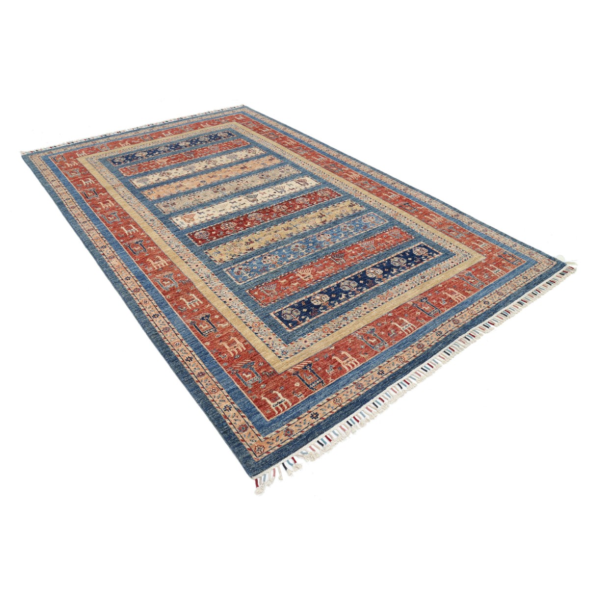 Khurjeen 7x10 Handmade Double Knotted Washable Wool Rug - Colorful