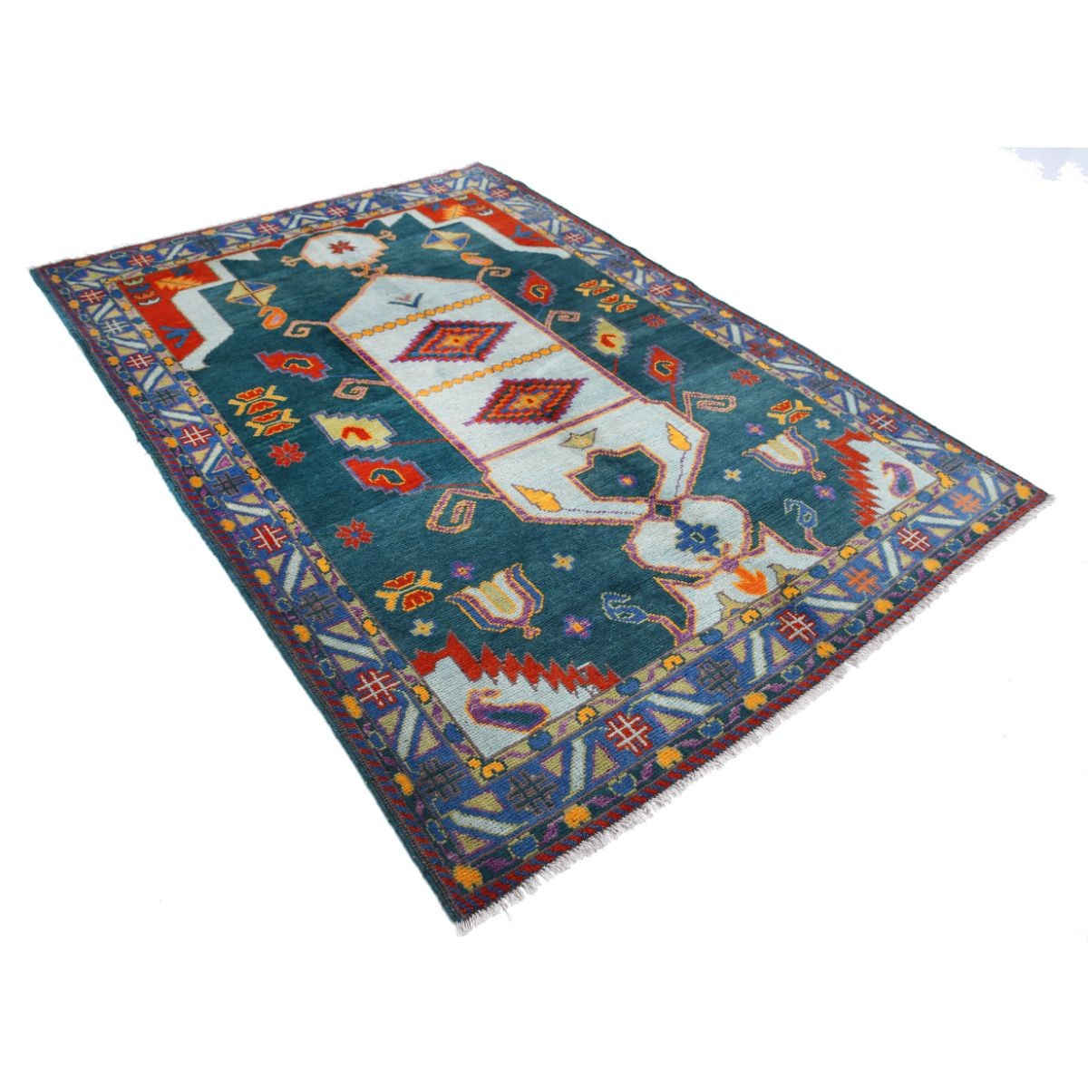 Revival 6x8 Handmade Double Knotted Washable Wool Rug - Colorful