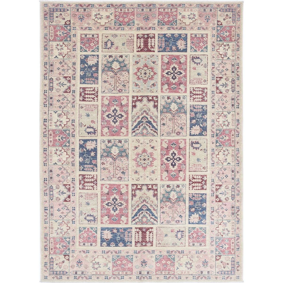 Bakhtiari 5x8 Hand-Knotted Washable Wool Rug - Soft Hues