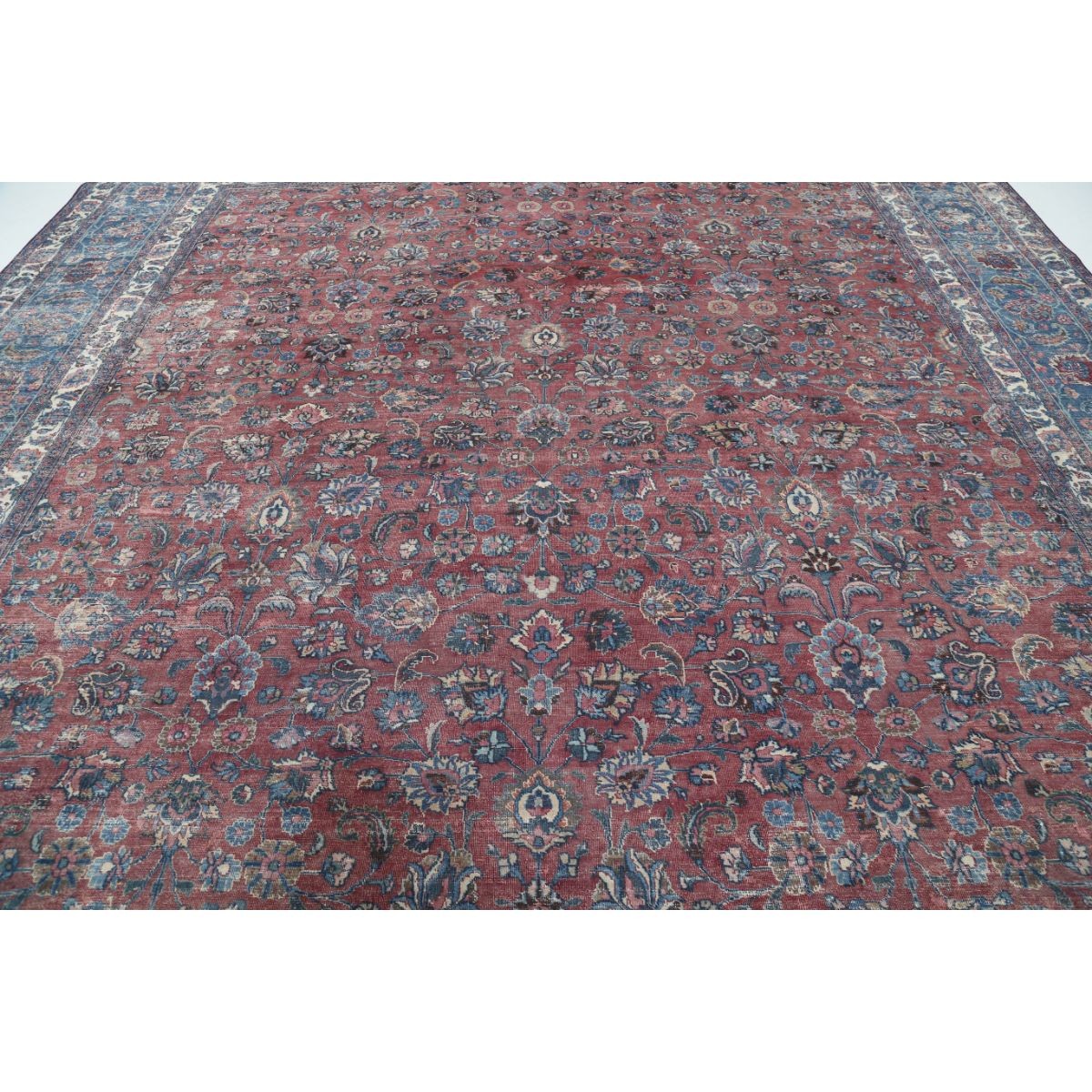 Vintage 13x14 Handmade Double Knotted Washable Wool Rug - Soft Hues - Square