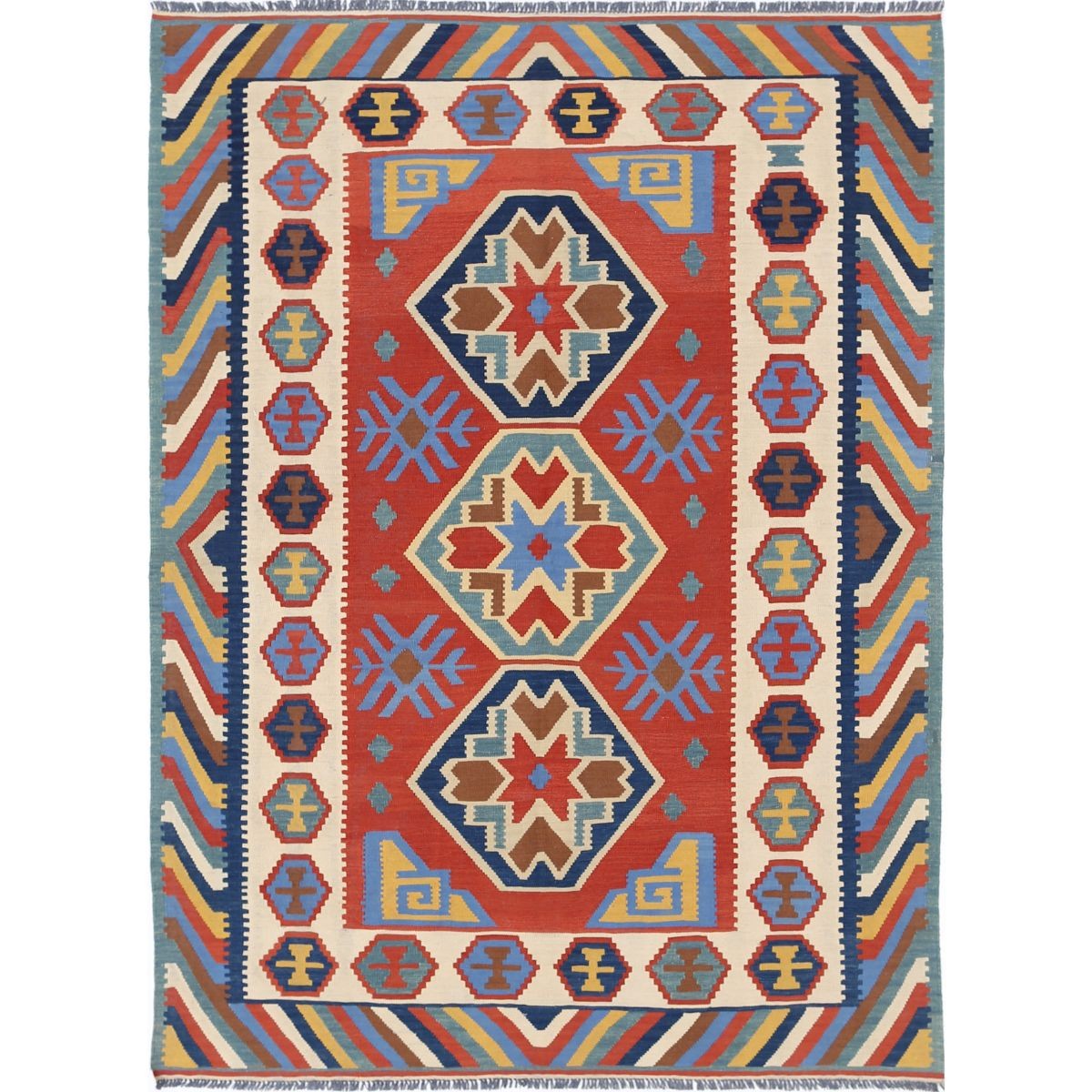 Kafkaas 6x8 Hand Woven Washable Wool Rug - Colorful