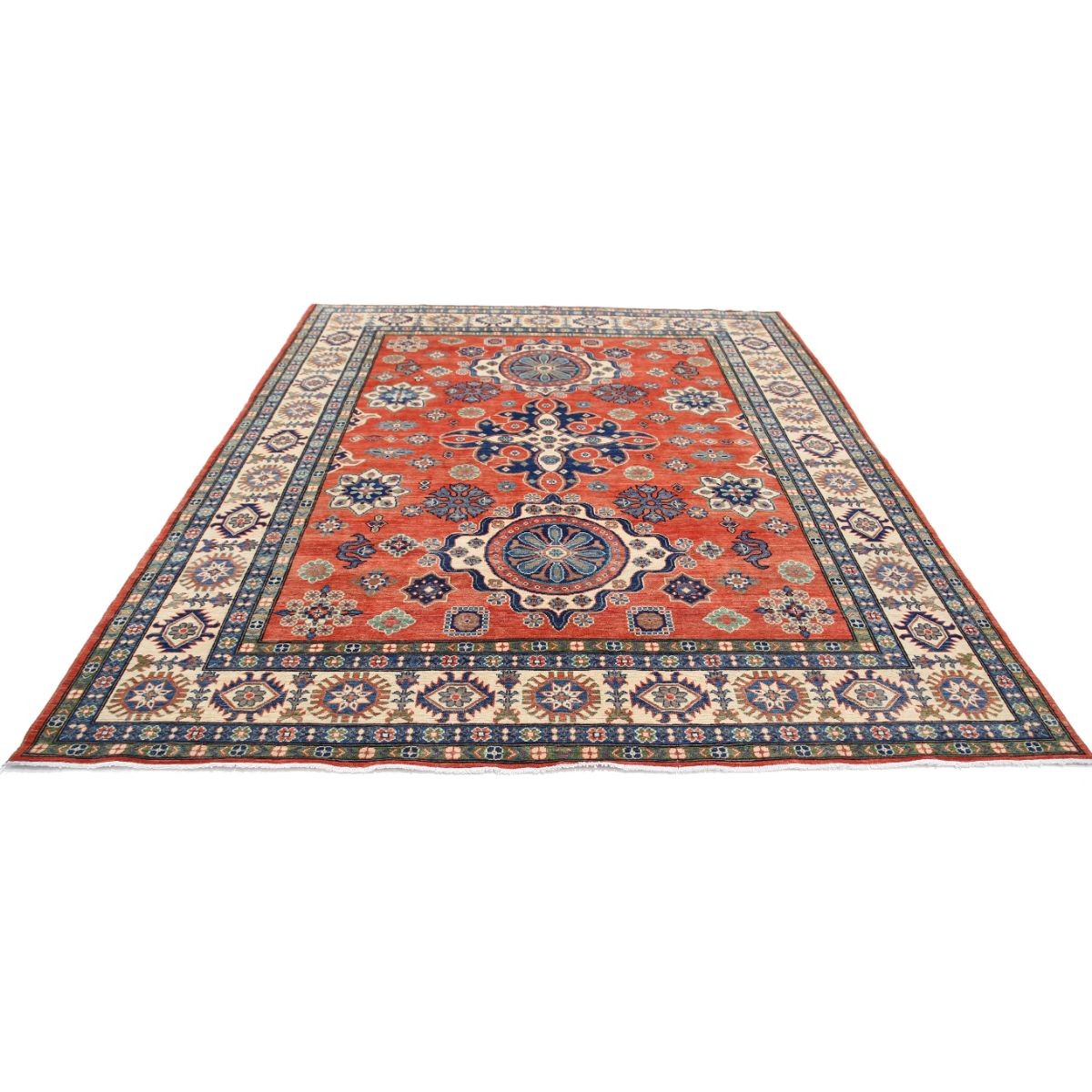 Kazak 8x10 Handmade Double Knotted Washable Wool Rug - Colorful