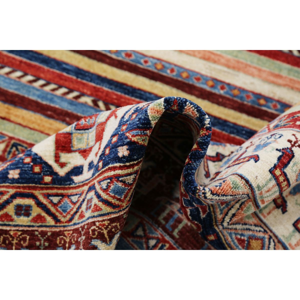Khurjeen 7x10 Handmade Double Knotted Washable Wool Rug - Colorful
